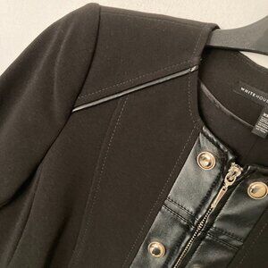 WHBM Black Coat with Faux Leather Piping, Gold Buttons, Two-Way Zipper, Size XXS